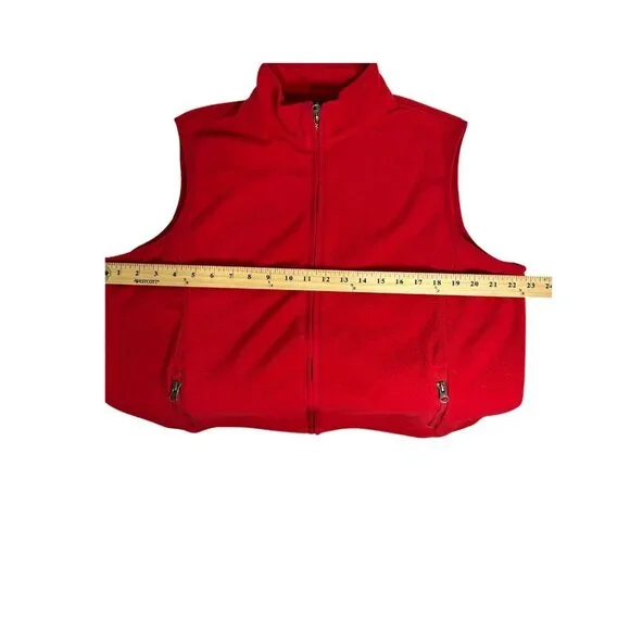 Lands' End Women's Size L Zip-Front Fleece Vest Long Red - Picture 9 of 10